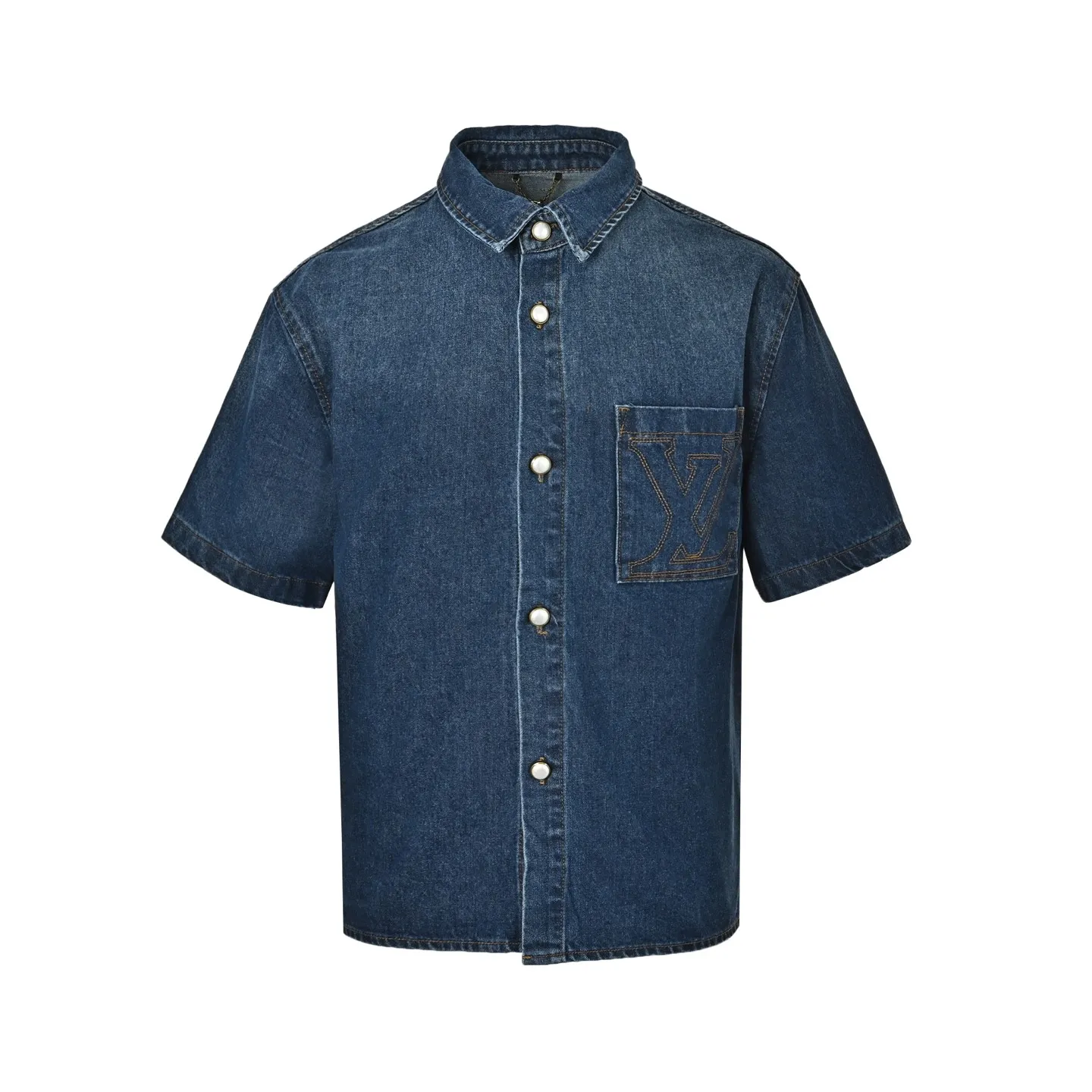 Louis Vuitton/Louis Vuitton pocket logo embroidered short-sleeved denim shirt